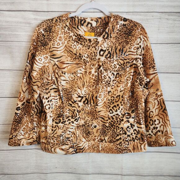 Ruby Red Jacket Size 10 Cheetah Animal Button Up Wet Look - Picture 1 of 6